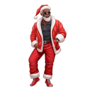 Black Santa Png, Christmas Sublimation, African American Mr. Claus, Melanin Christmas SVG, Transparent Background, Cartoon Style