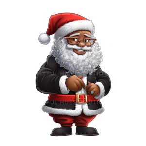 Black Santa Png, Christmas Sublimation, African American Mr. Claus, Melanin Christmas SVG, Transparent Background, Cartoon Style
