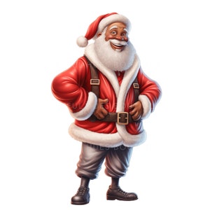 Black Santa Png, Christmas Sublimation, African American Mr. Claus, Melanin Christmas SVG, Transparent Background, Cartoon Style