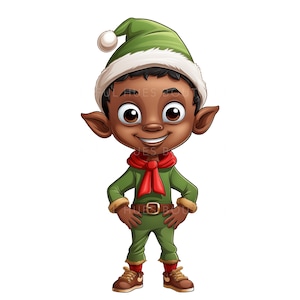 Elfo afroamericano Png, sublimazione natalizia, melanina, sfondo trasparente, elfo cool, stile cartone animato