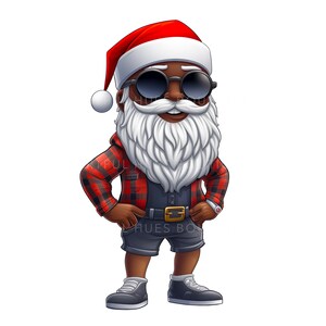 Black Santa Png, Christmas Sublimation, African American Mr. Claus, Melanin Christmas SVG, Transparent Background, Cool Santa, Cartoon Style