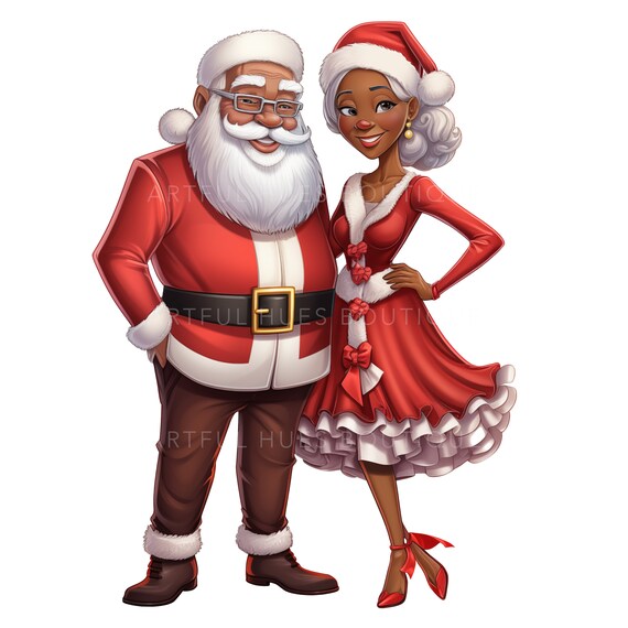 black mrs claus dress African American Mr. & Mrs. Pajama Santa Claus Figurine Set  The Black Art  Depot
