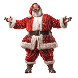 Black Santa Png, Christmas Sublimation, African American Mr. Claus, Melanin Christmas SVG, Transparent Background, Cool Santa, Cartoon Style