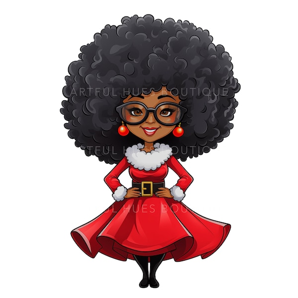 Black Mrs. Claus Png, Christmas Sublimation, African American Mrs. Claus, Melanin, Transparent Background, Cool Mrs. Claus, Cartoon Style