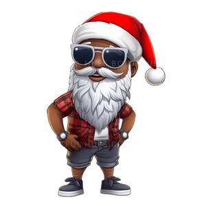 Black Santa Png, Christmas Sublimation, African American Mr. Claus, Melanin Christmas SVG, Transparent Background, Cool Santa, Cartoon Style