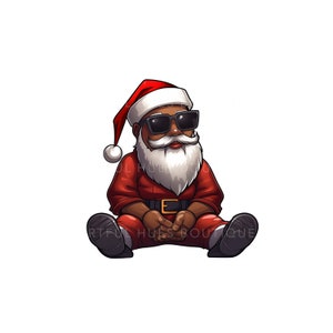 Black Santa Png, Christmas Sublimation, African American Mr. Claus, Melanin Christmas SVG, Transparent Background, Cool Santa, Cartoon Style