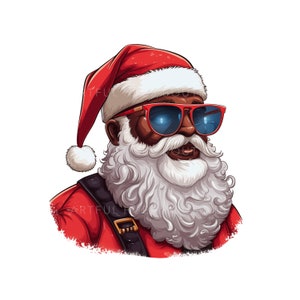 Black Santa Png, Christmas Sublimation, African American Mr. Claus, Melanin Christmas SVG, Transparent Background, Cool Santa, Cartoon Style