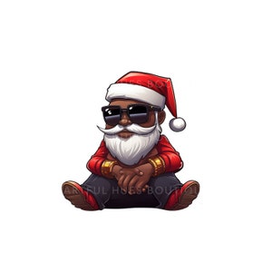 Black Santa Png, Christmas Sublimation, African American Mr. Claus, Melanin Christmas SVG, Transparent Background, Cool Santa, Cartoon Style