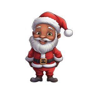 Black Santa Png, Christmas Sublimation, African American Mr. Claus, Melanin Christmas SVG, Transparent Background, Cool Santa, Cartoon Style