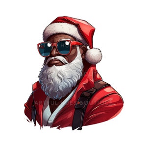 Black Santa Png, Christmas Sublimation, African American Mr. Claus, Melanin Christmas SVG, Transparent Background, Cool Santa, Cartoon Style
