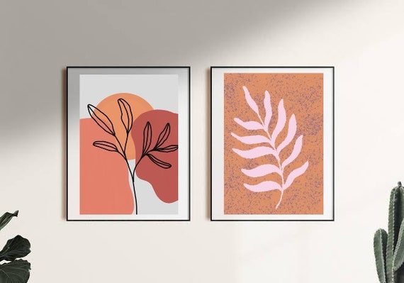 Boho Abstrakte Wandkunst, 3er Set Poster, Boho Wanddekor, Grüne Wand