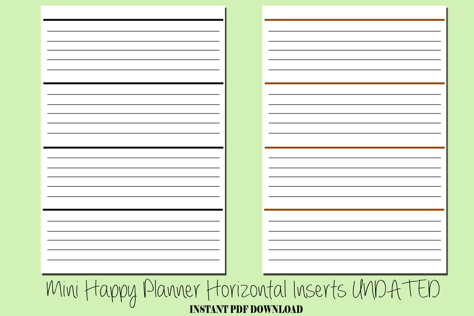 Mini Happy Planner Horizontal Inserts UNDATED, Lined Weekly Inserts. - Etsy
