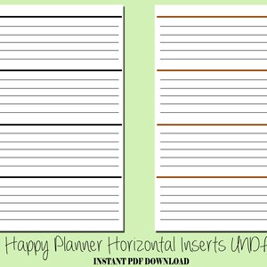 Mini Happy Planner Horizontal Inserts UNDATED, lined weekly inserts.
