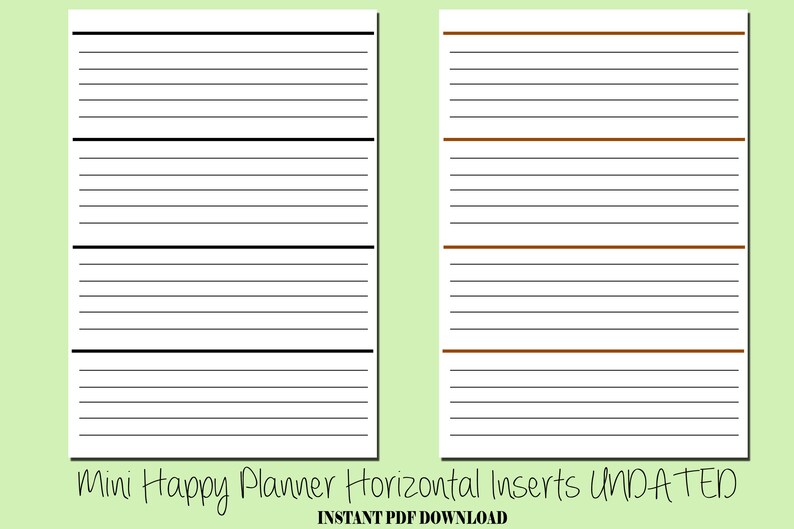 Mini Happy Planner Horizontal Inserts UNDATED, Lined Weekly Inserts. Etsy