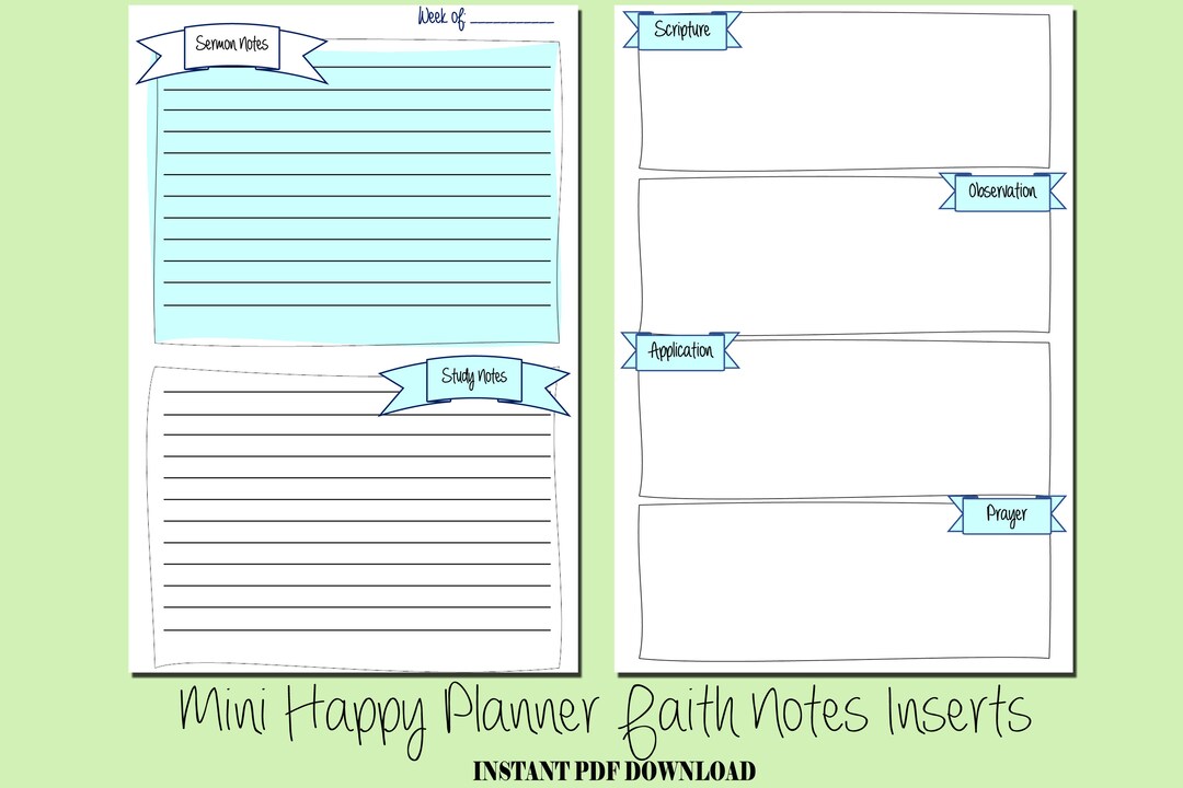 Mini Happy Planner Faith Notes Inserts Sermon Notes Study Etsy
