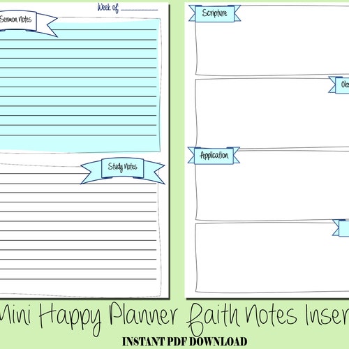 Mini Happy Planner Faith Notes Inserts Sermon Notes Study Etsy