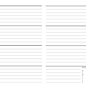 Horizontal Weekly Undated Planner Inserts, lined.