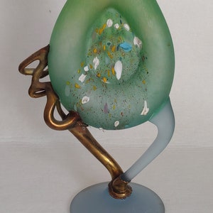 Romanian Art Glass Vase,Bronze/ Copper Overlay Applied Vase,Artist Anca Florea Podaru Signed