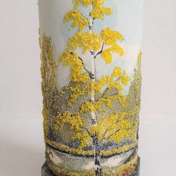 Vintage Handmade Vase with Colorado Aspen Trees Pattern Design