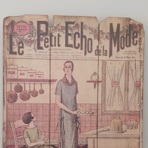 Cartel publicitario de madera vintage ''Le Petit Echo De La Mode''