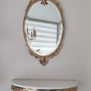Vintage Jugendstil Messing Spiegelrahmen & Wandregal im Set