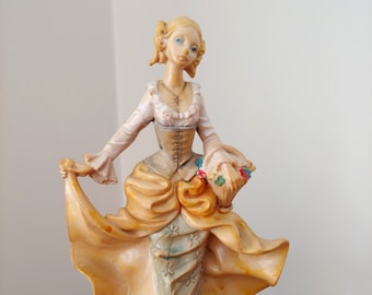 Vintage Hand-Painted Italian Simonelli Lady Figurine – Marble Base Sculpture