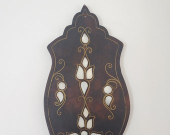 Handcrafted Wooden Mother of Pearl and Brass Inlay Work Wall Shelf/Kerosene Lamp Shelf