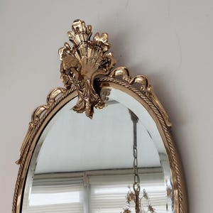 Vintage Jugendstil Messing Spiegelrahmen & Wandregal im Set