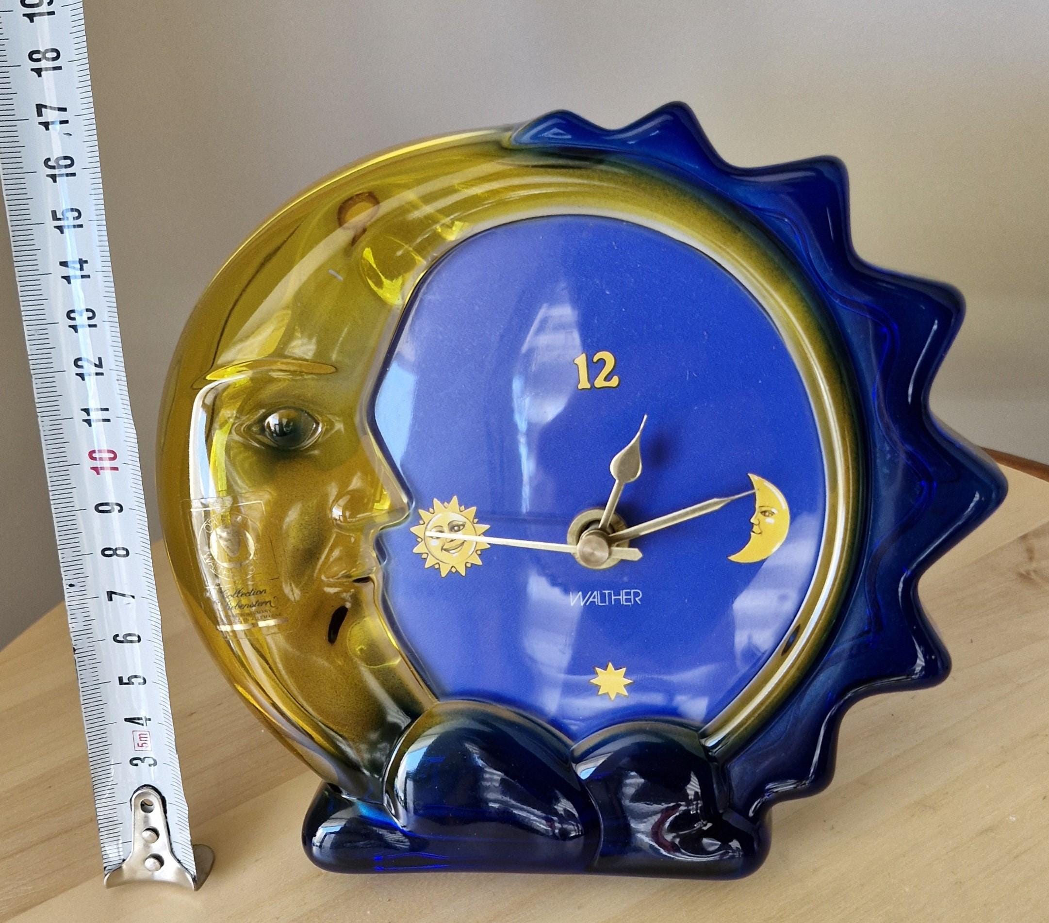 Vintage Walther Glas Sun Moon Clock, Cobalt Blue Amber Glass, West