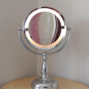 Silver Chrome LED Magnifying Mirror Lighted Modern Adjustable Toilet Mirror