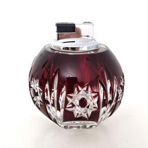 Vintage German Ruby Red Crystal Hand-Cut Table Lighter
