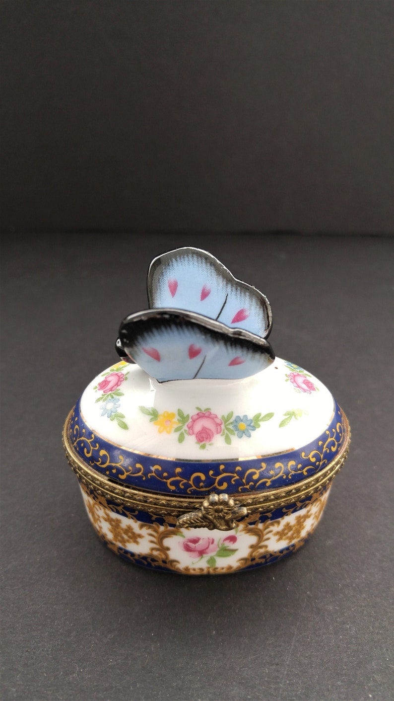Hand Painted Limoges Miniature Porcelain Butterfly Trinket Box | Etsy