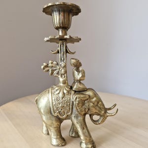 Bougeoir vintage en laiton avec figurine d'éléphant