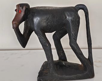 Wood Hand-Carved Monkey Figurine