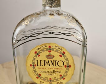 Vintage Lepanto Brandy Decanter: Gonzalez Byass Glass Bottle With