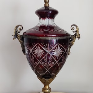 Bohemian Ruby Red Cut Crystal Table Lamp Large Size