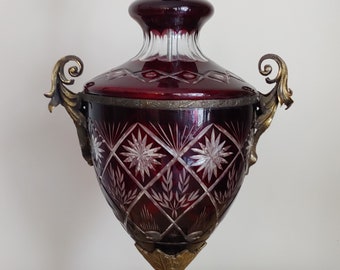 Bohemian Ruby Red Cut Crystal Table Lamp Large Size