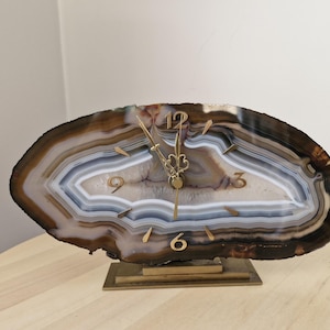 Vintage Polished Naturel Stone W.Germany Junghans Table Clock