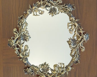 Vintage Floral Brass Framed Mirror