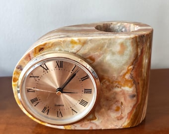 Mid-Century Marble Table Clock & Pen Holder