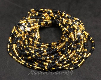 MaidenCreationsGH Glass Seed Beads African Waist Beads Glossy clear bugle Ghana Waist Beads sets with CLASP