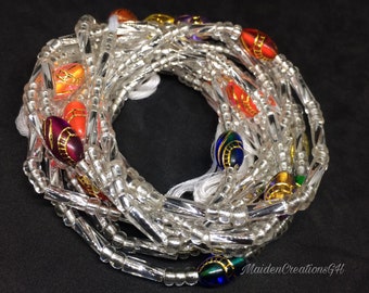MaidenCreationsGH Glass Seed Beads African Waist Beads Glossy clear bugle Ghana Waist Beads sets with CLASP
