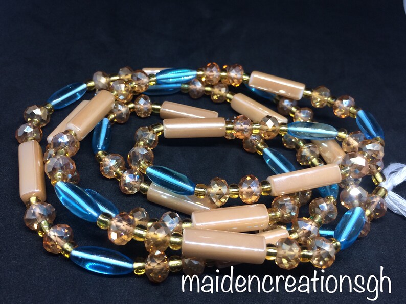 MaidenCreationsGH Glass Seed Beads African Waist Beads Glossy clear bugle Ghana Waist Beads sets with CLASP