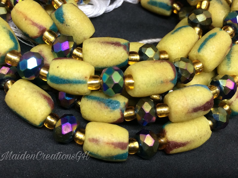Iridescent purple and Krobo beads Ghana Waist Beads sets with clasp Waist beads MaidenCreationsGH Yellow waist Beads African Waist Beads