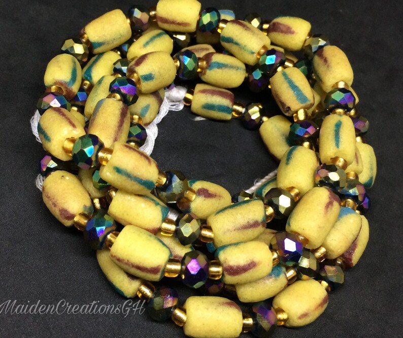 Iridescent purple and Krobo beads Ghana Waist Beads sets with clasp Waist beads MaidenCreationsGH Yellow waist Beads African Waist Beads