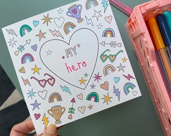 Kid's colouring 'My...' Valentine card and envelope - personalise with your message in the heart