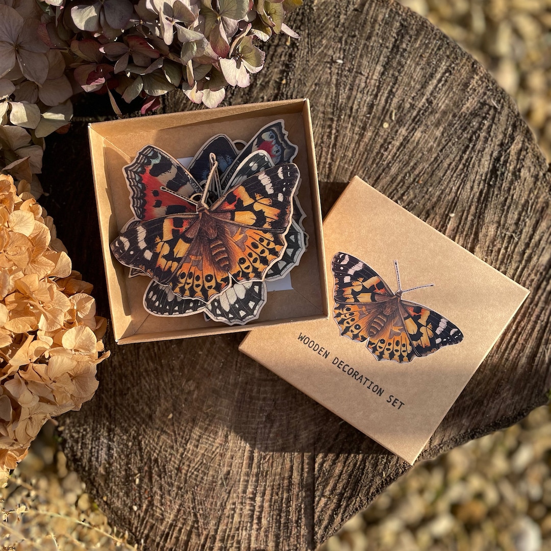 5 Piece Wooden Butterfly Hanging Decoration Gift Box Set; Peacock ...
