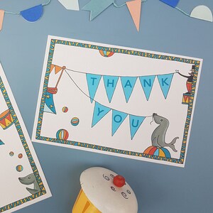 Circus thank you note card set - ready to write with envelopes