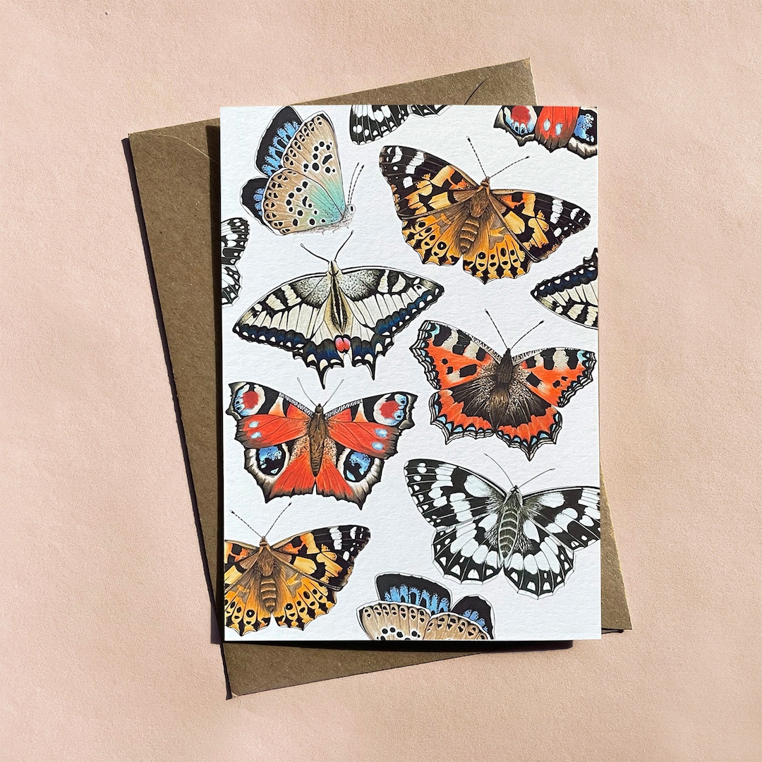 Butterfly Illustrated Greeting Card: Blank Inside, Kraft Envelope - Etsy