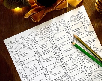 Kid's colouring Advent Calendar to personalise with daily Kindness prompts